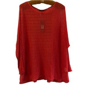 Eileen Fisher Ballet Neck L Red Mini Tape Sweater